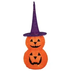 Northlight 30" Pop Up Lighted Tinsel Stacked Jack-O-Lanterns Halloween Decoration