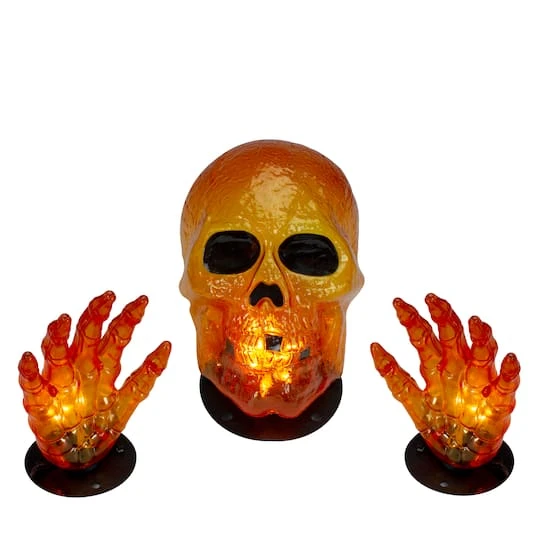 Northlight 8.5" Lighted Orange Skull & Hands Outdoor Halloween Decoration 4 Northlight 8.5" Lighted Orange Skull & Hands Outdoor Halloween Decoration - Image 2