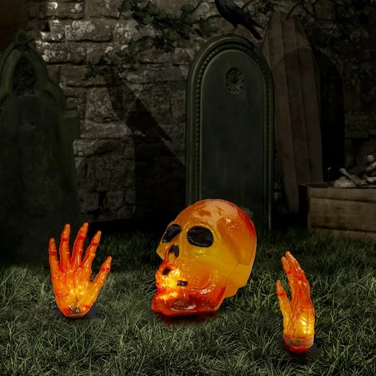 Northlight 8.5" Lighted Orange Skull & Hands Outdoor Halloween Decoration 5 Northlight 8.5" Lighted Orange Skull & Hands Outdoor Halloween Decoration - Image 3