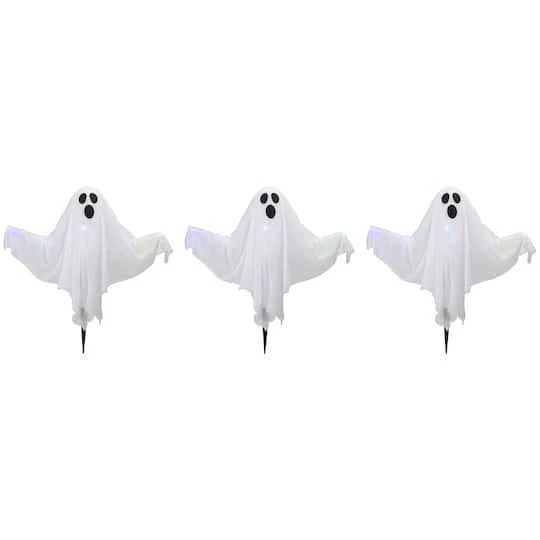 Northlight Lighted White Ghost Halloween Lawn Stakes Set, 3ct. 3 Northlight Lighted White Ghost Halloween Lawn Stakes Set, 3ct.