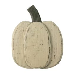 Northlight 10.5" Small White Wooden Fall Harvest Pumpkin With Stem -Northlight D668743S 1 1