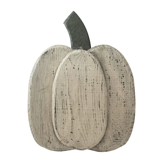 Northlight 14.5" White Wooden Thanksgiving Pumpkin With Stem 4 Northlight 14.5" White Wooden Thanksgiving Pumpkin With Stem - Image 2
