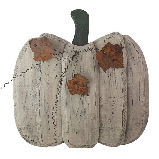 Northlight 18.5" Large Beige Wooden Fall Harvest Pumpkin With Leaves & Stem 3 Northlight 18.5" Large Beige Wooden Fall Harvest Pumpkin With Leaves & Stem