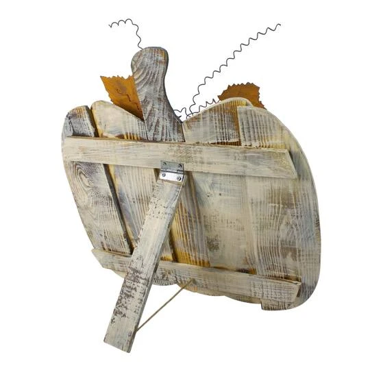 Northlight 18.5" Large Beige Wooden Fall Harvest Pumpkin With Leaves & Stem 6 Northlight 18.5" Large Beige Wooden Fall Harvest Pumpkin With Leaves & Stem - Image 4