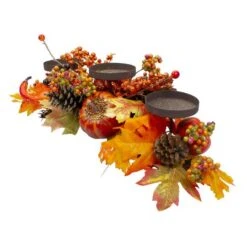 Northlight 21" Orange Fall Harvest Leaves & Pumpkins Candle Holder -Northlight D668759S 3