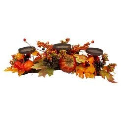 Northlight 21" Orange Fall Harvest Leaves & Pumpkins Candle Holder -Northlight D668759S 4