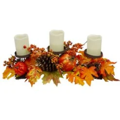 Northlight 21" Orange Fall Harvest Leaves & Pumpkins Candle Holder -Northlight D668759S 5