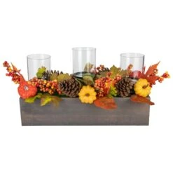 Northlight 27" Pumpkin, Berry & Pinecone Fall Harvest Triple Pillar Candle Holder -Northlight D668761S 1 1