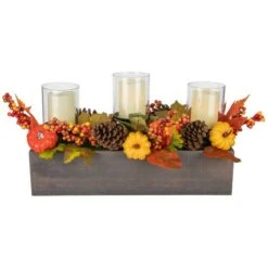 Northlight 27" Pumpkin, Berry & Pinecone Fall Harvest Triple Pillar Candle Holder -Northlight D668761S 2