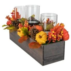 Northlight 27" Pumpkin, Berry & Pinecone Fall Harvest Triple Pillar Candle Holder -Northlight D668761S 4