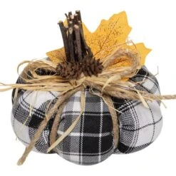 Northlight 5" Black & White Plaid Fall Harvest Plush Pumpkin