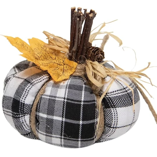 Northlight 5" Black & White Plaid Fall Harvest Plush Pumpkin 7 Northlight 5" Black & White Plaid Fall Harvest Plush Pumpkin - Image 5