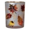 Northlight 5" Matte White & Gold Autumn Leaves Flameless Glass Candle Holder