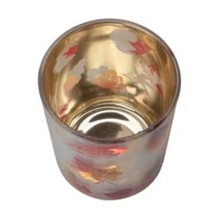 Northlight 5" Matte White & Gold Autumn Leaves Flameless Glass Candle Holder -Northlight D668766S 2