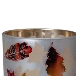 Northlight 5" Matte White & Gold Autumn Leaves Flameless Glass Candle Holder -Northlight D668766S 3