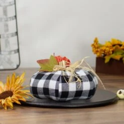 Northlight 5" White & Black Buffalo Plaid Fall Harvest Pumpkin -Northlight D668767S 2