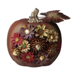 Northlight 7.5" Brown Solar Powered Floral Pumpkin Outdoor Decoration -Northlight D668773S 1 1