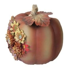 Northlight 7.5" Brown Solar Powered Floral Pumpkin Outdoor Decoration -Northlight D668773S 2
