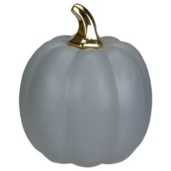 Northlight 7" Gray & Gold Fall Harvest Ceramic Pumpkin Decoration -Northlight D668774S 1 1