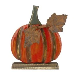 Northlight 8" Orange Carved Wood Fall Harvest Pumpkin Decoration