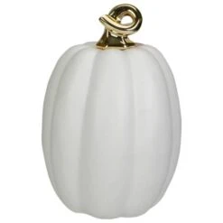 Northlight 8" White & Gold Fall Harvest Ceramic Pumpkin Decoration -Northlight D668779S 1 1