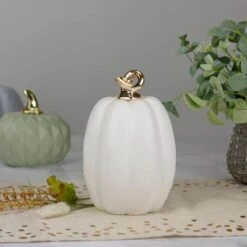 Northlight 8" White & Gold Fall Harvest Ceramic Pumpkin Decoration -Northlight D668779S 2