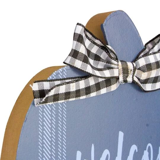 Northlight 8" Blue & Beige Fall Harvest Wooden Pumpkin Welcome Plaque Set 8 Northlight 8" Blue & Beige Fall Harvest Wooden Pumpkin Welcome Plaque Set - Image 6