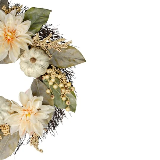 Northlight 22" Dahlia & Pumpkin Fall Floral Wreath 6 Northlight 22" Dahlia & Pumpkin Fall Floral Wreath - Image 4
