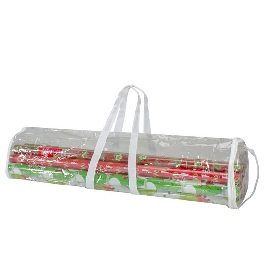 Northlight 30" White & Transparent Christmas Gift Wrap Organizer Bag With Handles 3 Northlight 30" White & Transparent Christmas Gift Wrap Organizer Bag With Handles