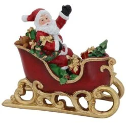Northlight 9.5" Red & Gold Waving Santa Sitting In A Sleigh Christmas Decoration
