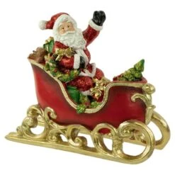 Northlight 9.5" Red & Gold Waving Santa Sitting In A Sleigh Christmas Decoration -Northlight D676312S 11