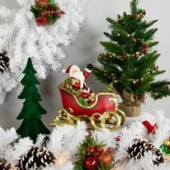 Northlight 9.5" Red & Gold Waving Santa Sitting In A Sleigh Christmas Decoration -Northlight D676312S 12