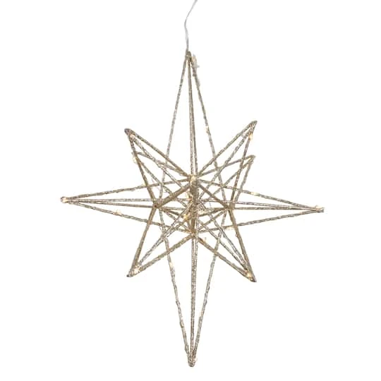 Northlight 12'' Warm White LED Lighted B/O Gold Glittered Geometric Star Christmas Decoration 4 Northlight 12'' Warm White LED Lighted B/O Gold Glittered Geometric Star Christmas Decoration - Image 2
