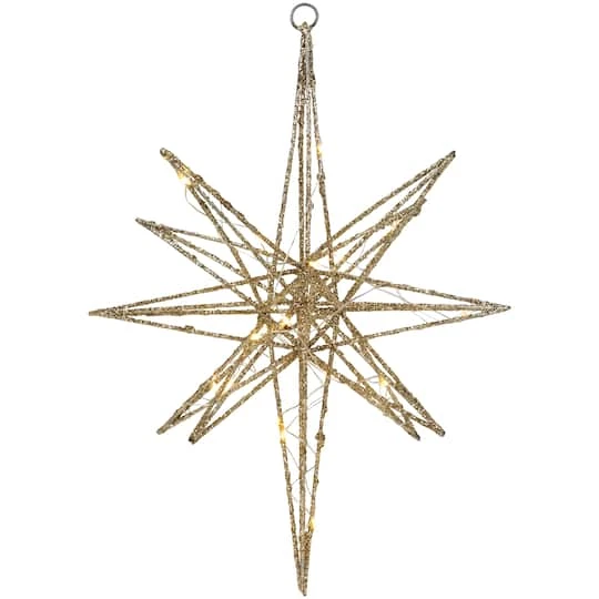 Northlight 12'' Warm White LED Lighted B/O Gold Glittered Geometric Star Christmas Decoration 6 Northlight 12'' Warm White LED Lighted B/O Gold Glittered Geometric Star Christmas Decoration - Image 4