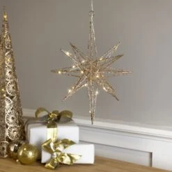 Northlight 12'' Warm White LED Lighted B/O Gold Glittered Geometric Star Christmas Decoration 14 Northlight 12'' Warm White LED Lighted B/O Gold Glittered Geometric Star Christmas Decoration -Northlight D676325S 12