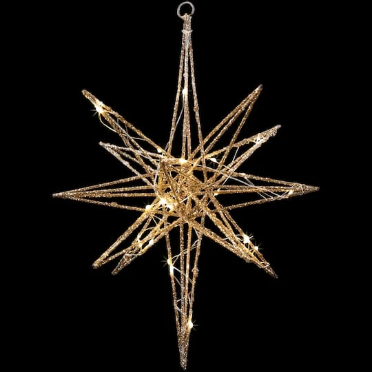 Northlight 12'' Warm White LED Lighted B/O Gold Glittered Geometric Star Christmas Decoration 8 Northlight 12'' Warm White LED Lighted B/O Gold Glittered Geometric Star Christmas Decoration - Image 6