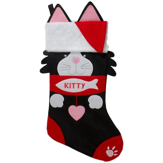 Northlight 19.5" Black & Red Embroidered Kitty Cat Christmas Stocking 3 Northlight 19.5" Black & Red Embroidered Kitty Cat Christmas Stocking