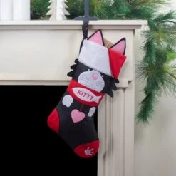 Northlight 19.5" Black & Red Embroidered Kitty Cat Christmas Stocking 9 Northlight 19.5" Black & Red Embroidered Kitty Cat Christmas Stocking -Northlight D676353S 2