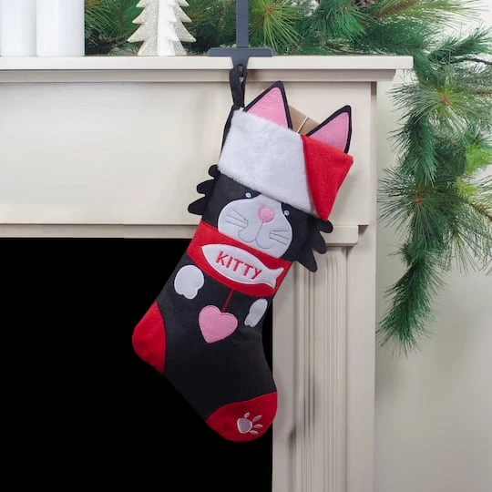 Northlight 19.5" Black & Red Embroidered Kitty Cat Christmas Stocking 5 Northlight 19.5" Black & Red Embroidered Kitty Cat Christmas Stocking - Image 3