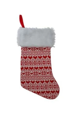 Northlight 19" Red & White Hearts With Snowflakes Knit Christmas Stocking Faux Fur Cuff 8 Northlight 19" Red & White Hearts With Snowflakes Knit Christmas Stocking Faux Fur Cuff -Northlight D676354S 1 1