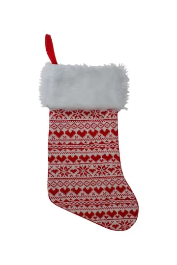 Northlight 19" Red & White Hearts With Snowflakes Knit Christmas Stocking Faux Fur Cuff 3 Northlight 19" Red & White Hearts With Snowflakes Knit Christmas Stocking Faux Fur Cuff