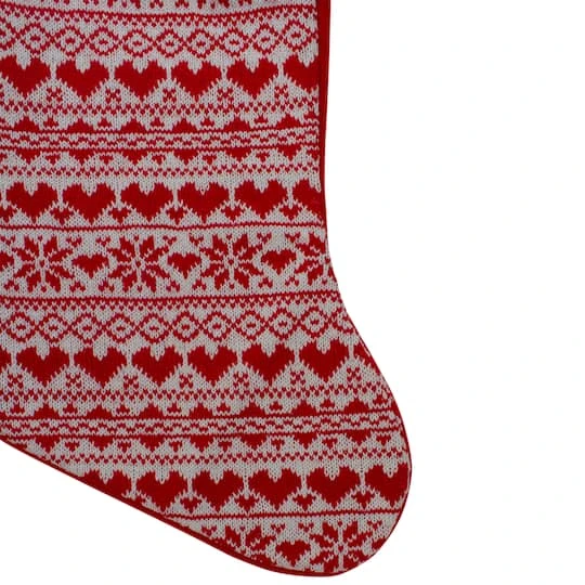 Northlight 19" Red & White Hearts With Snowflakes Knit Christmas Stocking Faux Fur Cuff 6 Northlight 19" Red & White Hearts With Snowflakes Knit Christmas Stocking Faux Fur Cuff - Image 4
