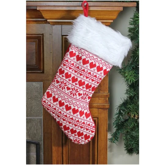 Northlight 19" Red & White Hearts With Snowflakes Knit Christmas Stocking Faux Fur Cuff 7 Northlight 19" Red & White Hearts With Snowflakes Knit Christmas Stocking Faux Fur Cuff - Image 5