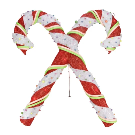 Northlight 26" Red & White Lighted Sisal Double Candy Cane Outdoor Christmas Décor 4 Northlight 26" Red & White Lighted Sisal Double Candy Cane Outdoor Christmas Décor - Image 2
