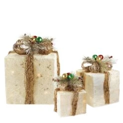 Northlight Cream Lighted Gift Boxes With Twine Bows Outdoor Christmas Décor Set