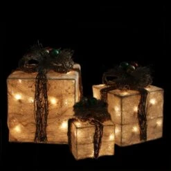 Northlight Cream Lighted Gift Boxes With Twine Bows Outdoor Christmas Décor Set 8 Northlight Cream Lighted Gift Boxes With Twine Bows Outdoor Christmas Décor Set -Northlight D676373S 2