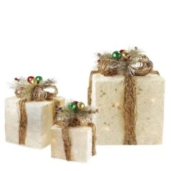 Northlight Cream Lighted Gift Boxes With Twine Bows Outdoor Christmas Décor Set 9 Northlight Cream Lighted Gift Boxes With Twine Bows Outdoor Christmas Décor Set -Northlight D676373S 3