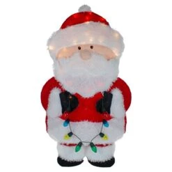 Northlight 32" Lighted Chenille Santa With Lights Outdoor Christmas Décor
