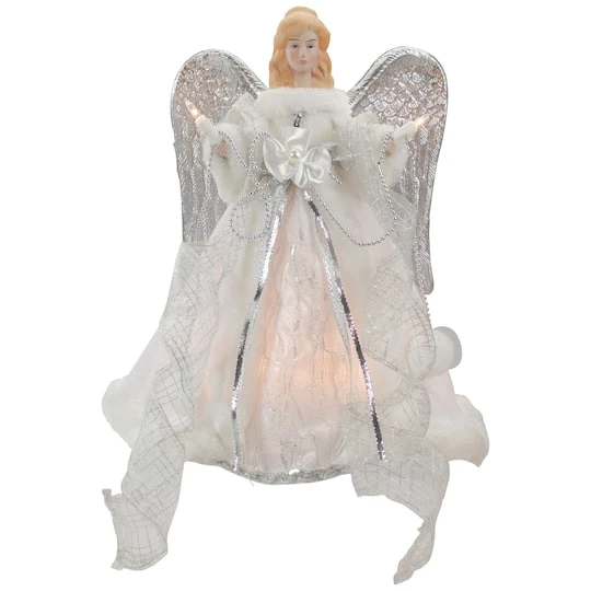 Northlight 12" Lighted Silver & White Angel With Wings Christmas Tree Topper, Clear Lights 4 Northlight 12" Lighted Silver & White Angel With Wings Christmas Tree Topper, Clear Lights - Image 2
