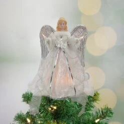 Northlight 12" Lighted Silver & White Angel With Wings Christmas Tree Topper, Clear Lights 10 Northlight 12" Lighted Silver & White Angel With Wings Christmas Tree Topper, Clear Lights -Northlight D676410S 2